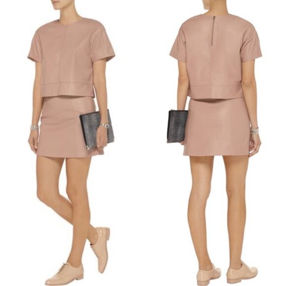 T by Alexander Wang 100% Lambskin Leather Mini Skirt in Blush Size X-Small - Picture 1 of 6